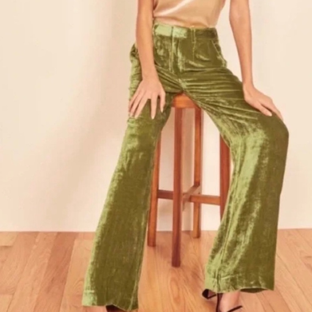 Reformation Green Wes Velvet Pants